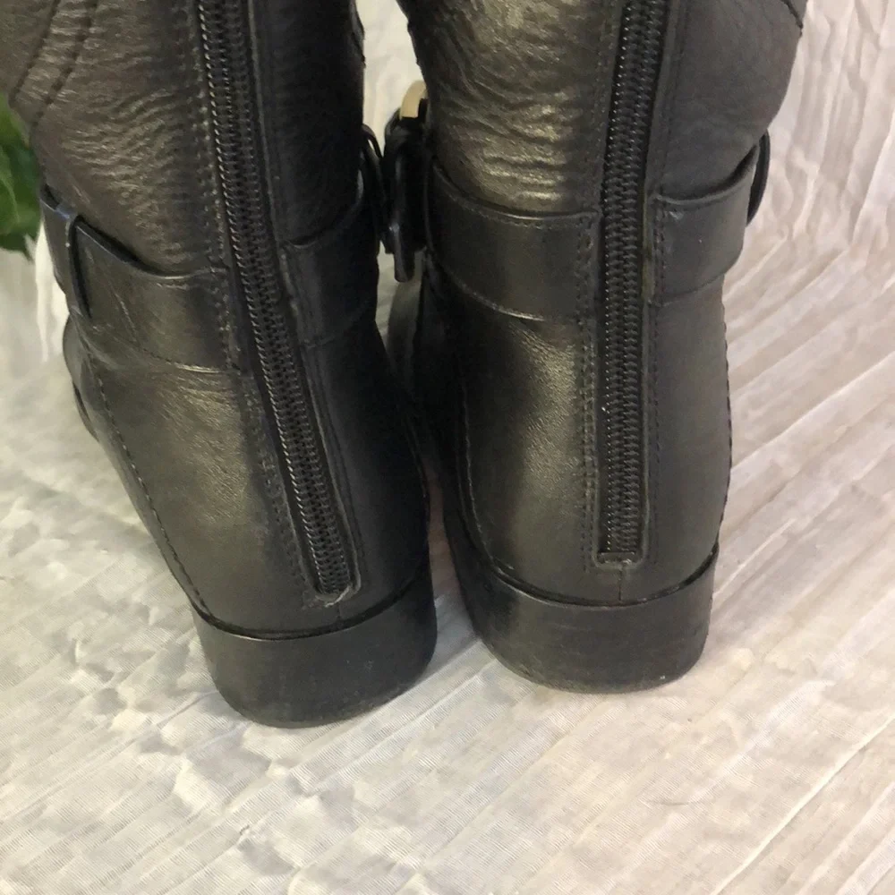TORY BURCH Adeline size 5.5 black leather riding boots large gold Miller logo